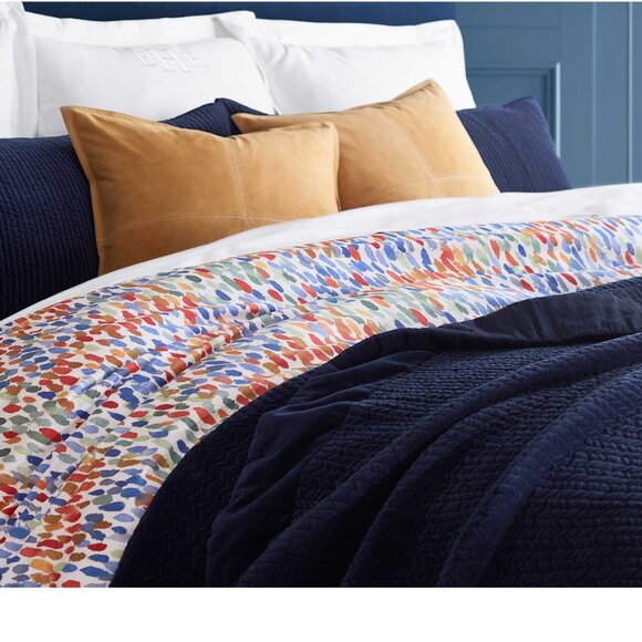 Pottery Barn Annabel Watercolor Dot Organic Percale King Cal Duvet Cover NEW - Picture 4 of 8